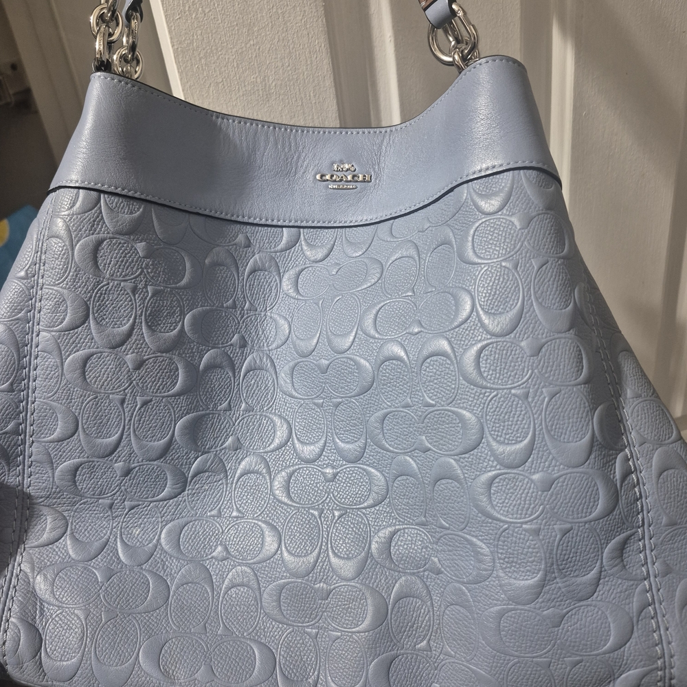 Coach Sky Blue Embossed Shoulder Bag